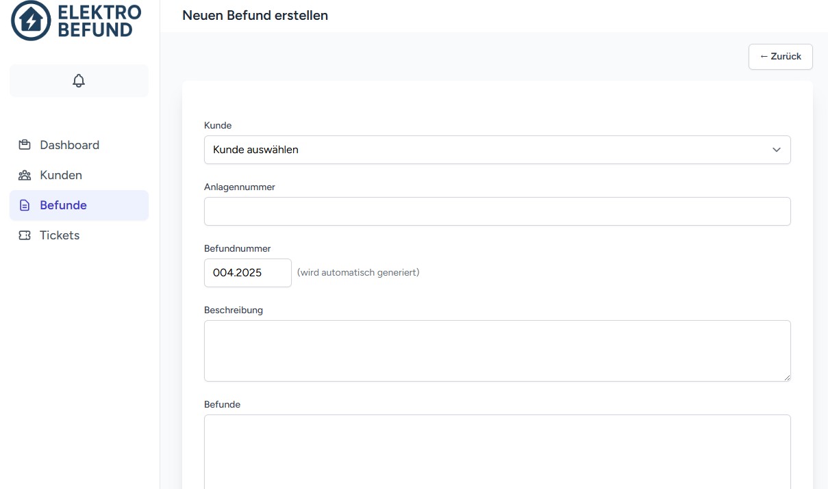 Befunderstellung Dashboard