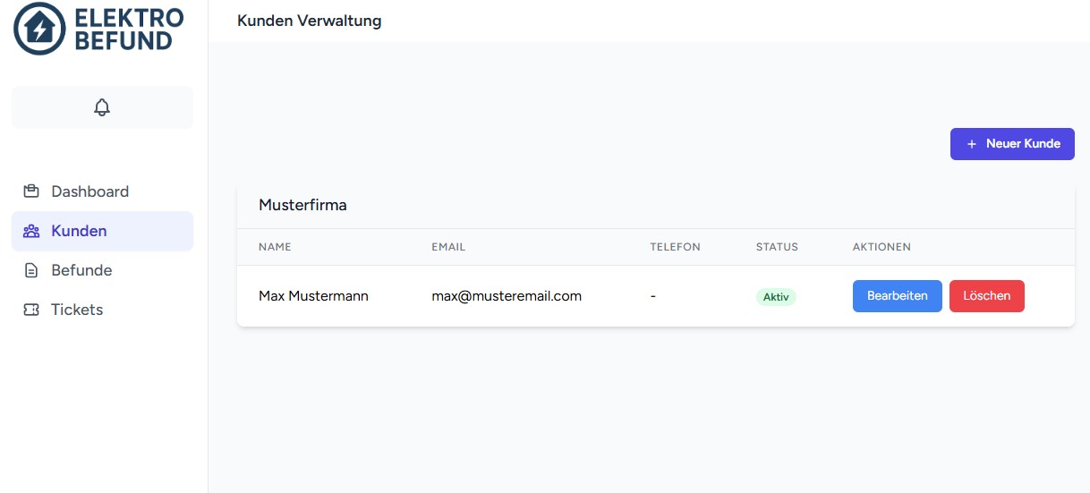 Kundenanlage Dashboard